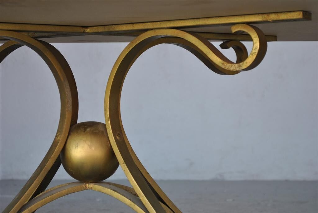 Table low wood and gilded wrought iron style 1940