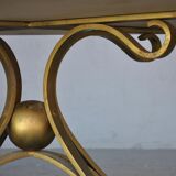 Table basse bois et fer forgé doré style 1940