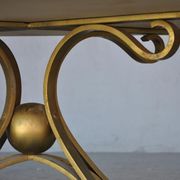 Table low wood and gilded wrought iron style 1940