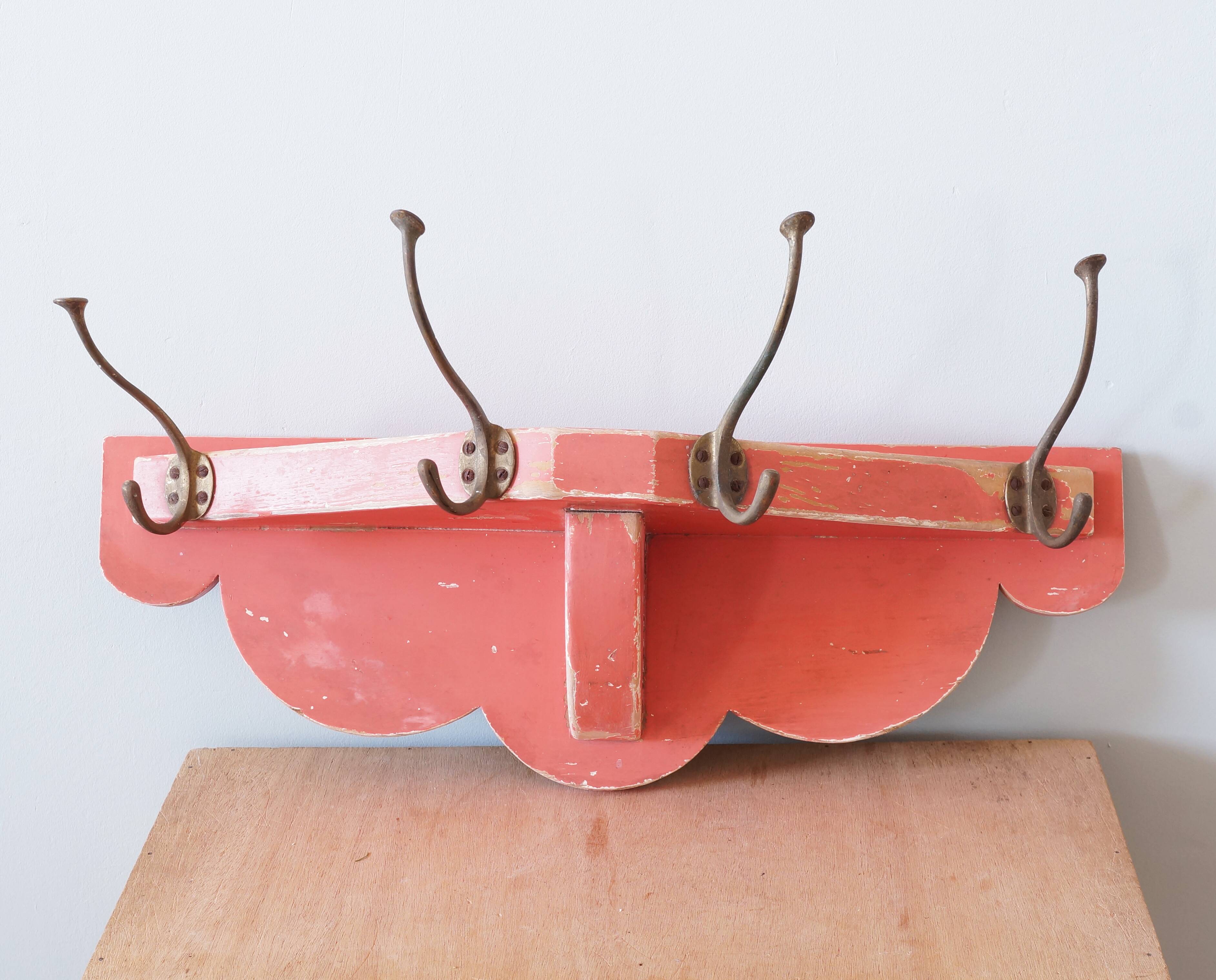 Coat rack in painted wood and vintage brass