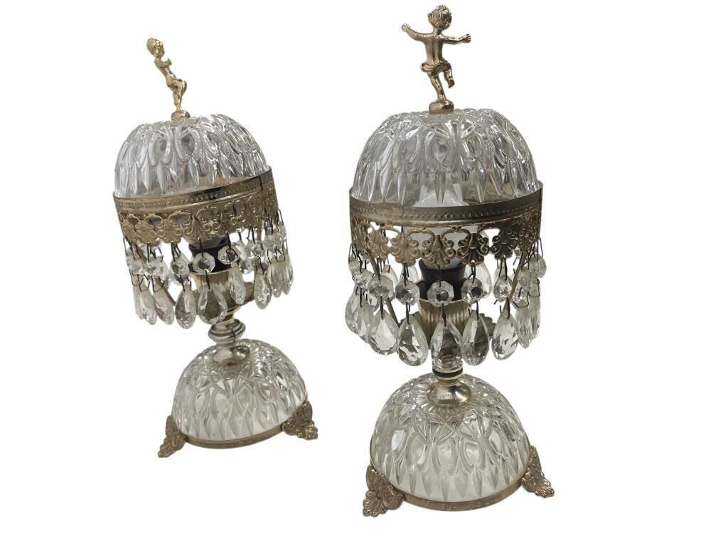 Set of 2 vintage crystal table lamps / mini lamps