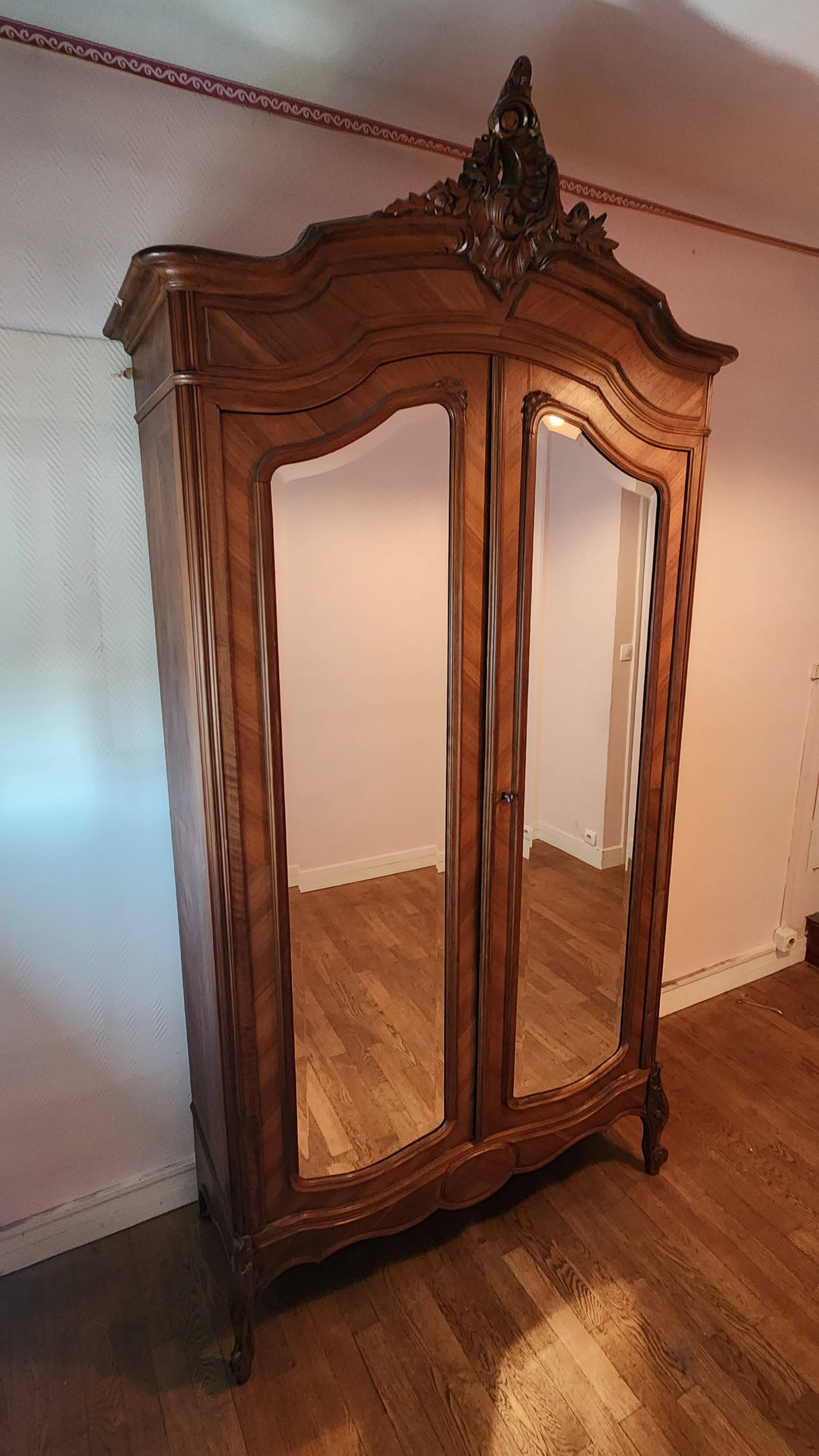 Antique carved wooden Louis XV wardrobe