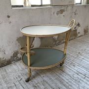 Desserte, table roulante en rotin années 60