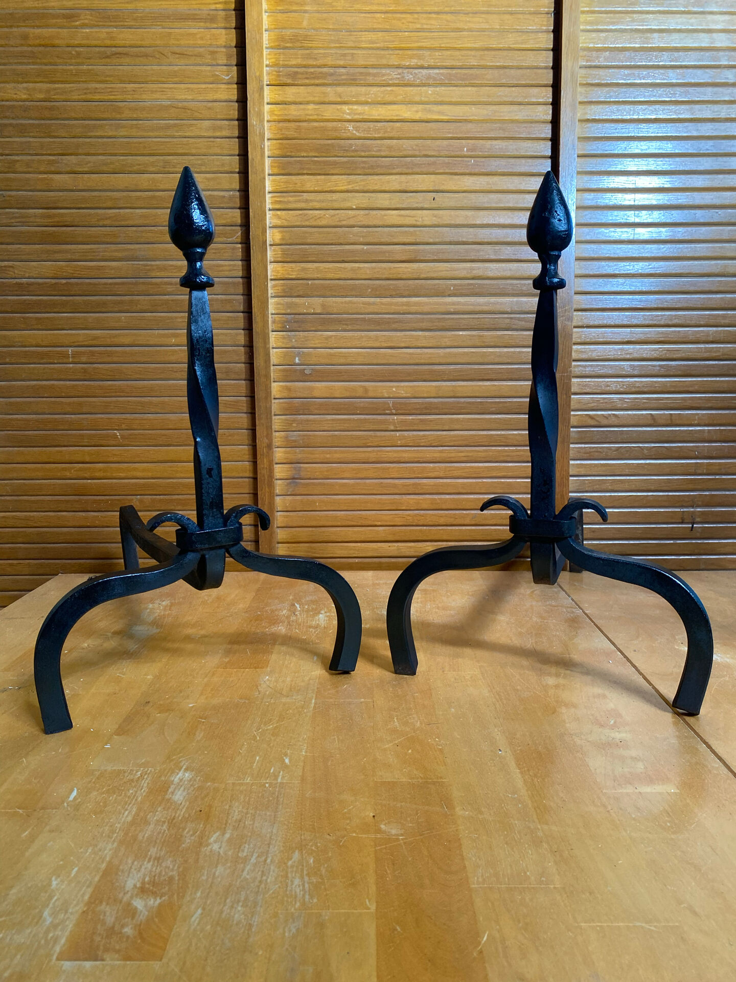 Pair of Fireplace Chenets Cast Iron Pointed 19th Century Vintage