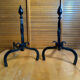 Pair of Fireplace Chenets Cast Iron Pointed 19th Century Vintage