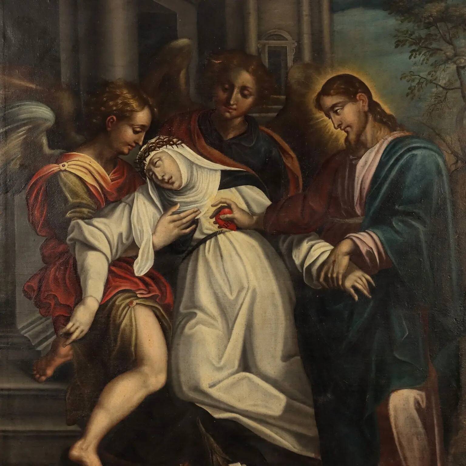 Ancient painting "Ecstasy of Saint Catherine of Siena" 17th century