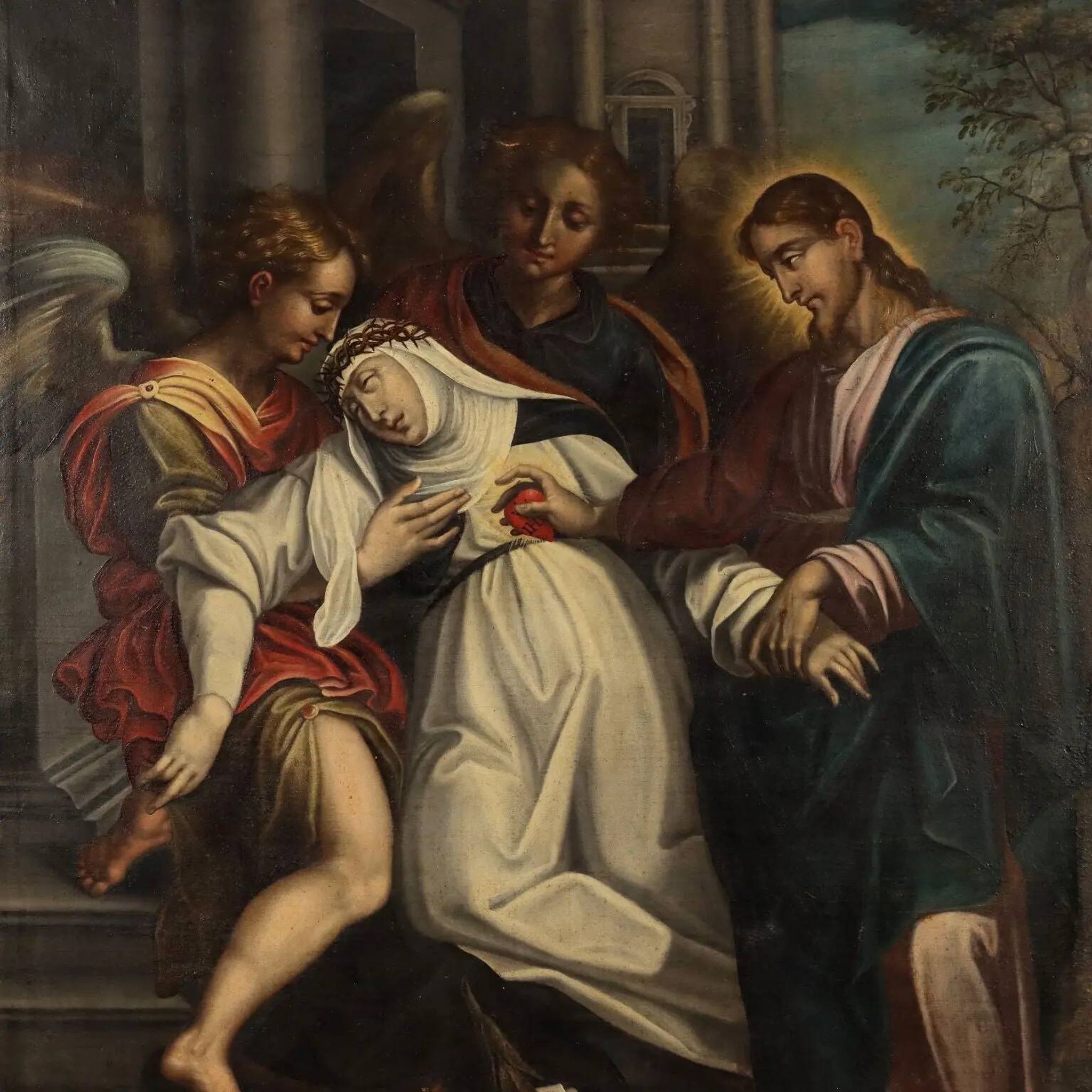 Ancient painting "Ecstasy of Saint Catherine of Siena" 17th century