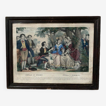 19th century engraving enhanced in Estelle and Némorin colors, baguette frame