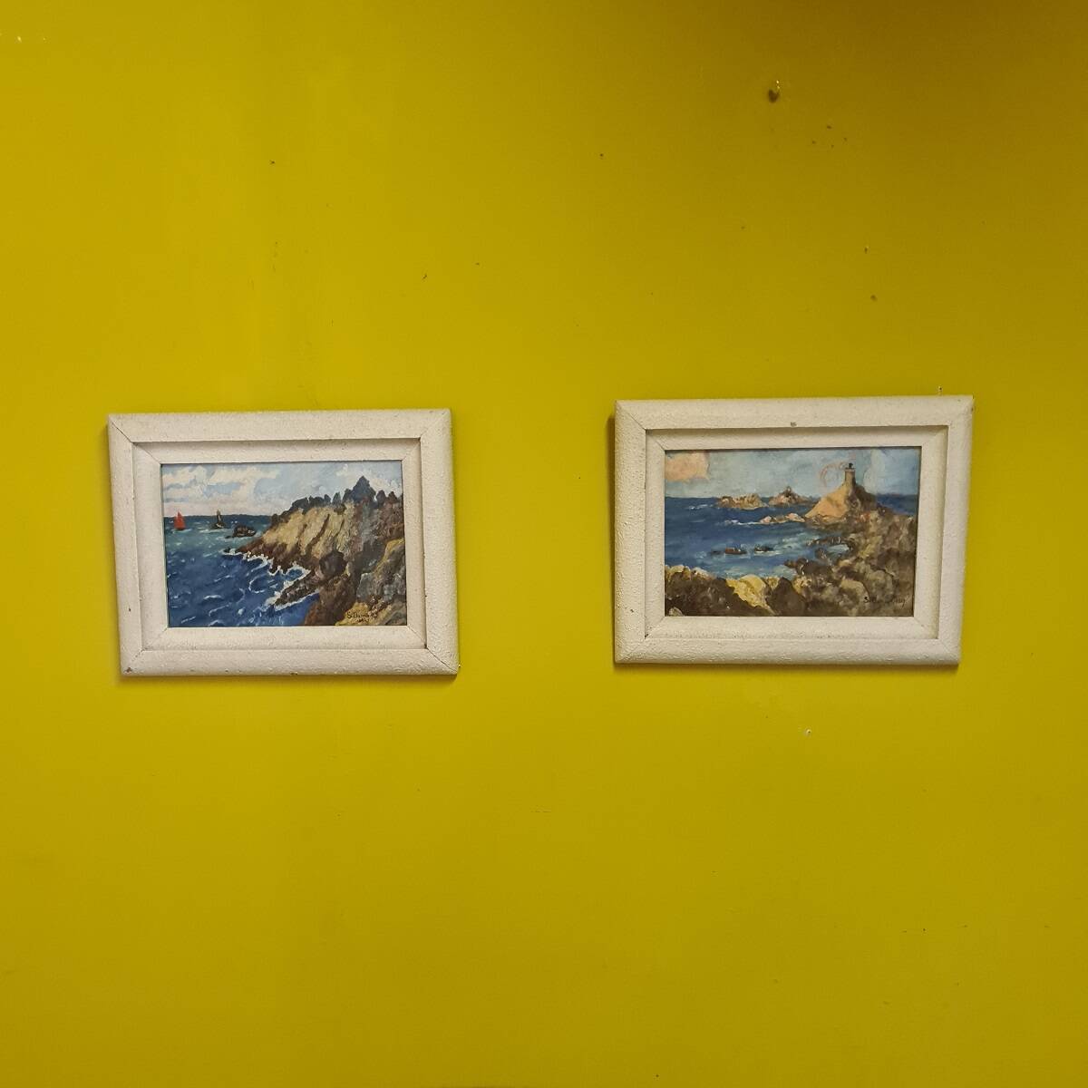 Oil on panel pendant with the French Coast By S. Barrier From 1947