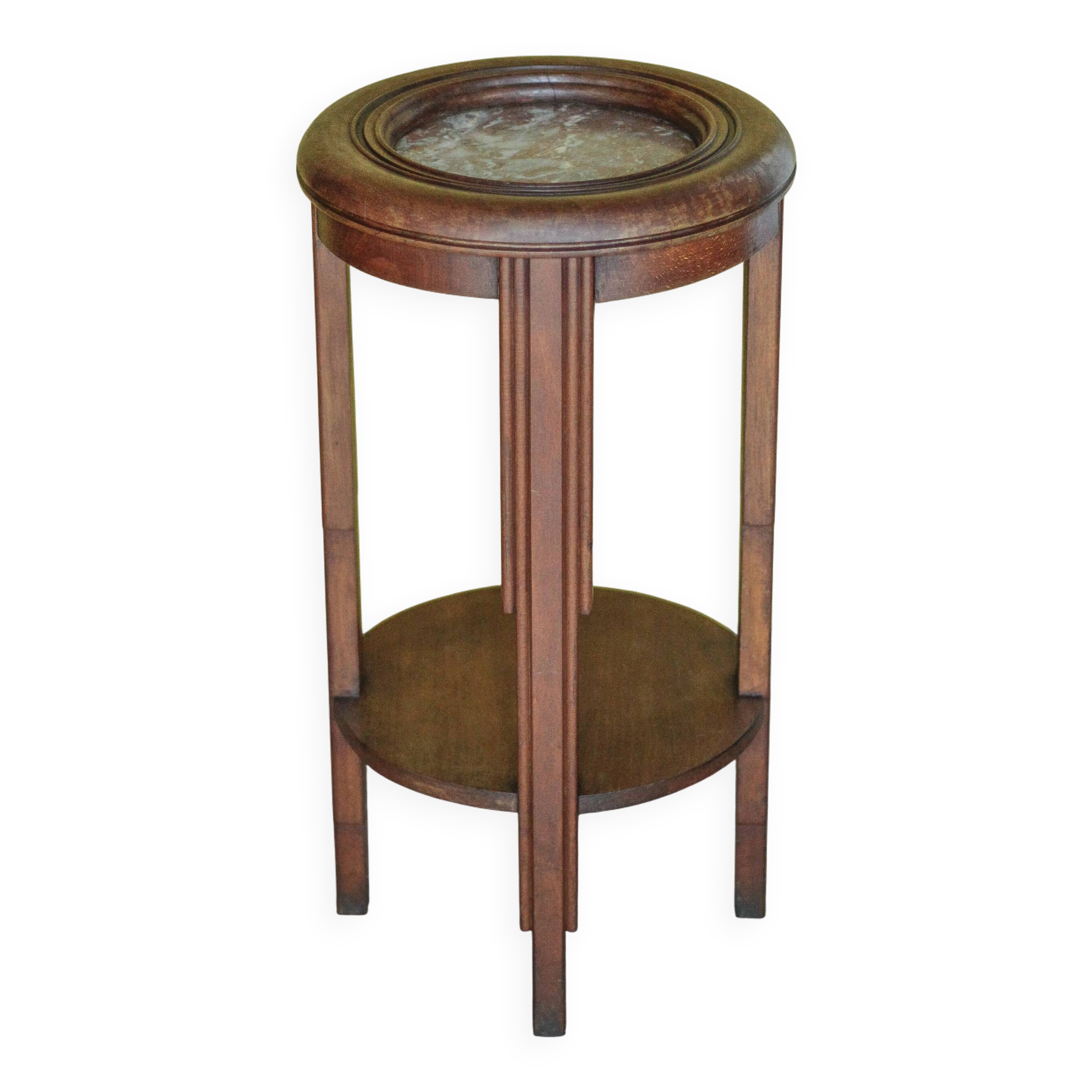 Vintage wooden side table, wooden and marble pedestal table, wooden pedestal, plant stand.