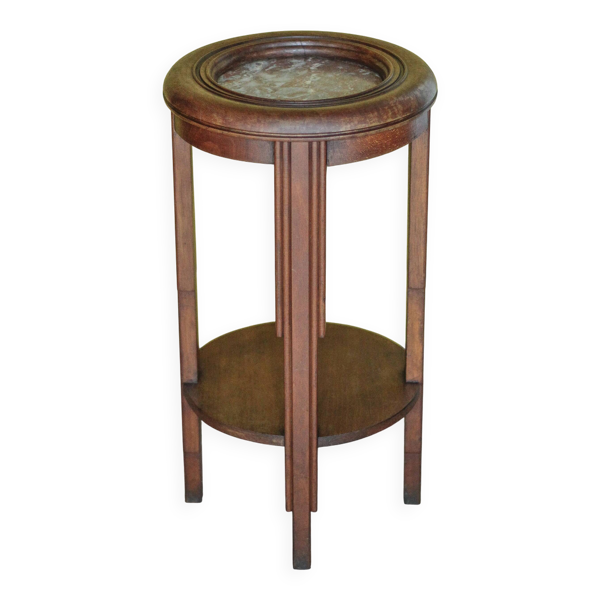 Sellette bois vintage, guéridon bois et marbre, piédestal bois,porte-plante