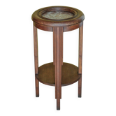 Vintage wooden side table, wooden and marble pedestal table, wooden pedestal, plant stand.