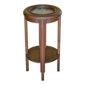Vintage wooden side table, wooden and marble pedestal table, wooden pedestal, plant stand.