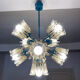 Turquoise glass and metal chandelier with 9 lights, Leclaire & Schäfer, 1960