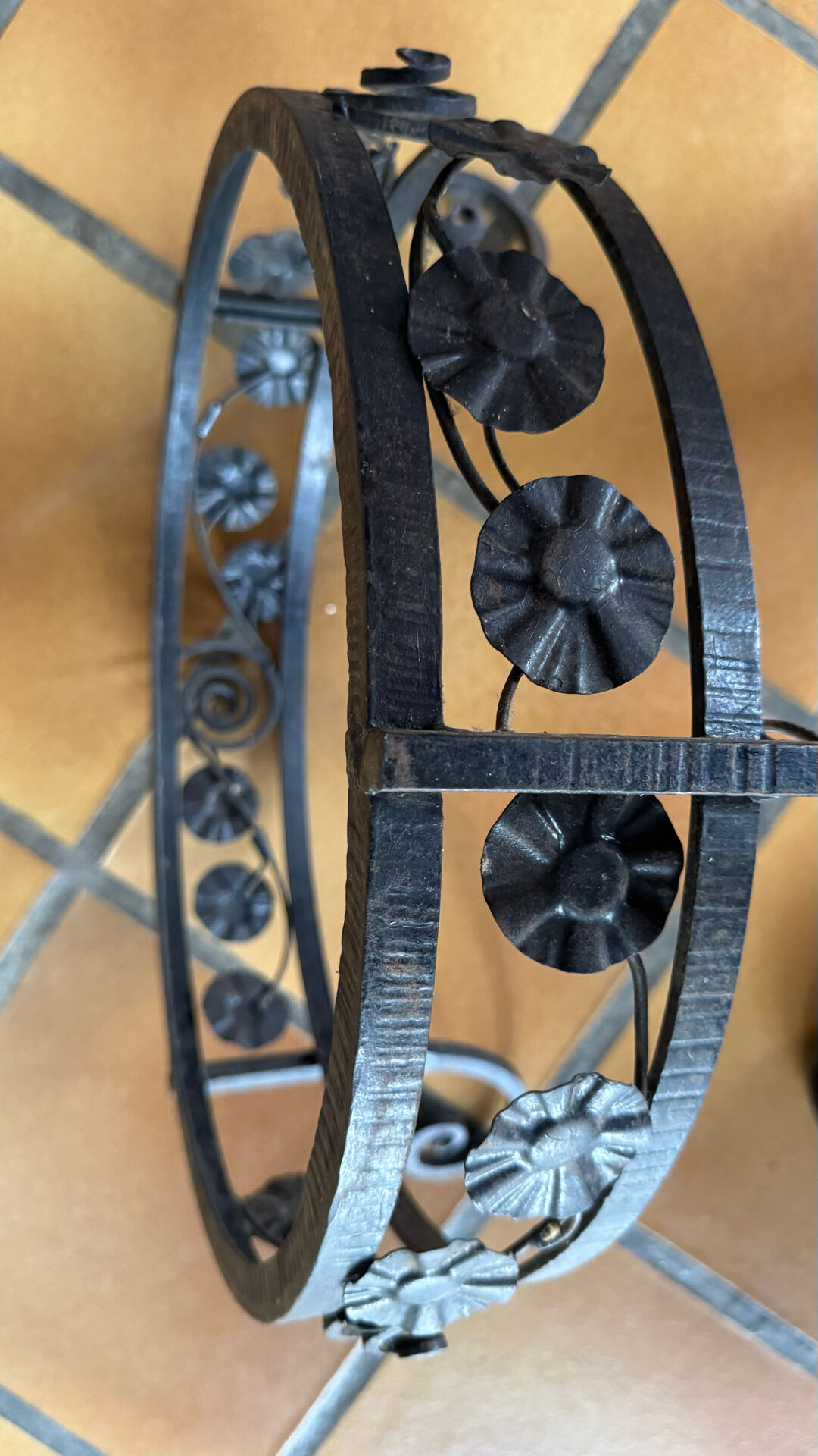 Art Deco ceiling light with wrought iron support