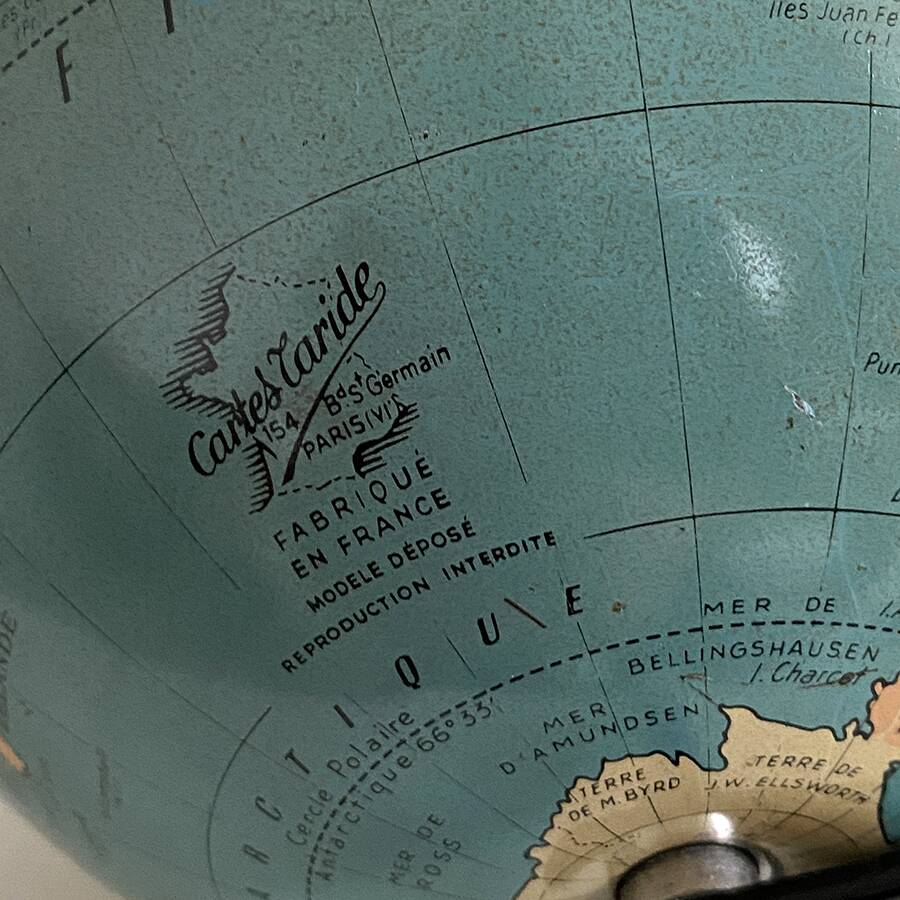 Tripod metal terrestrial globe 1950s
