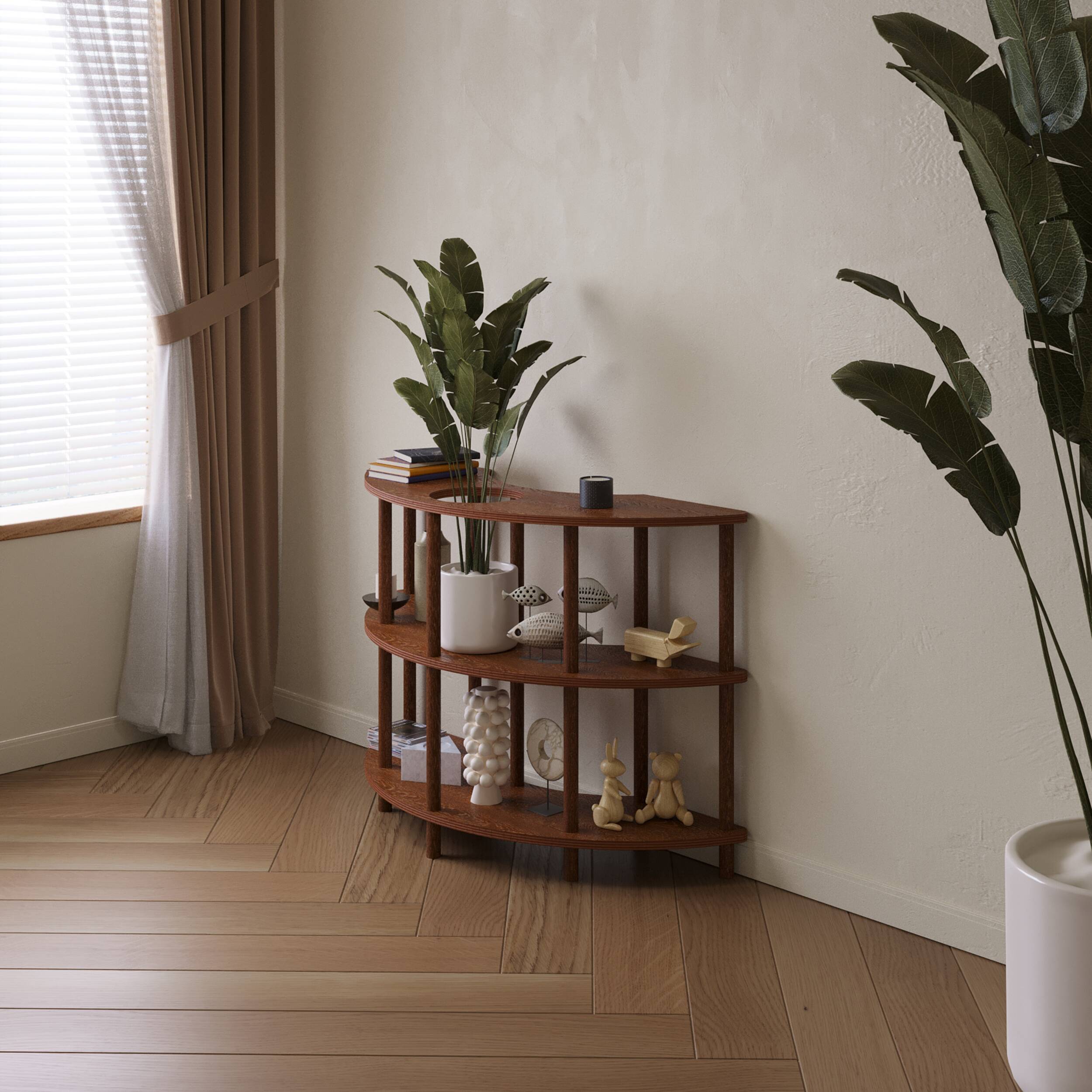 Bibliothèque contemporaine en bois faite à la main