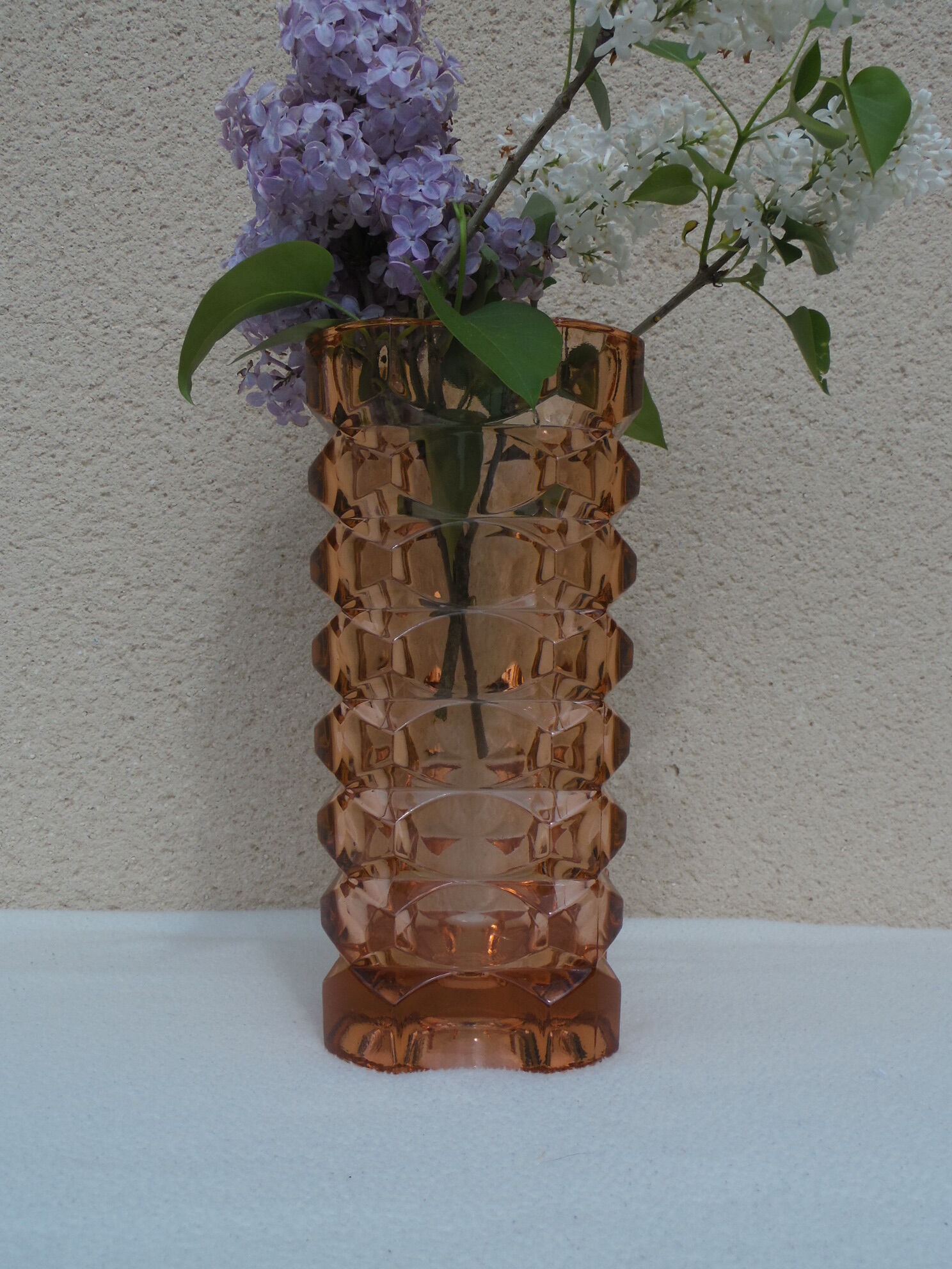 Cut glass vase pink blush