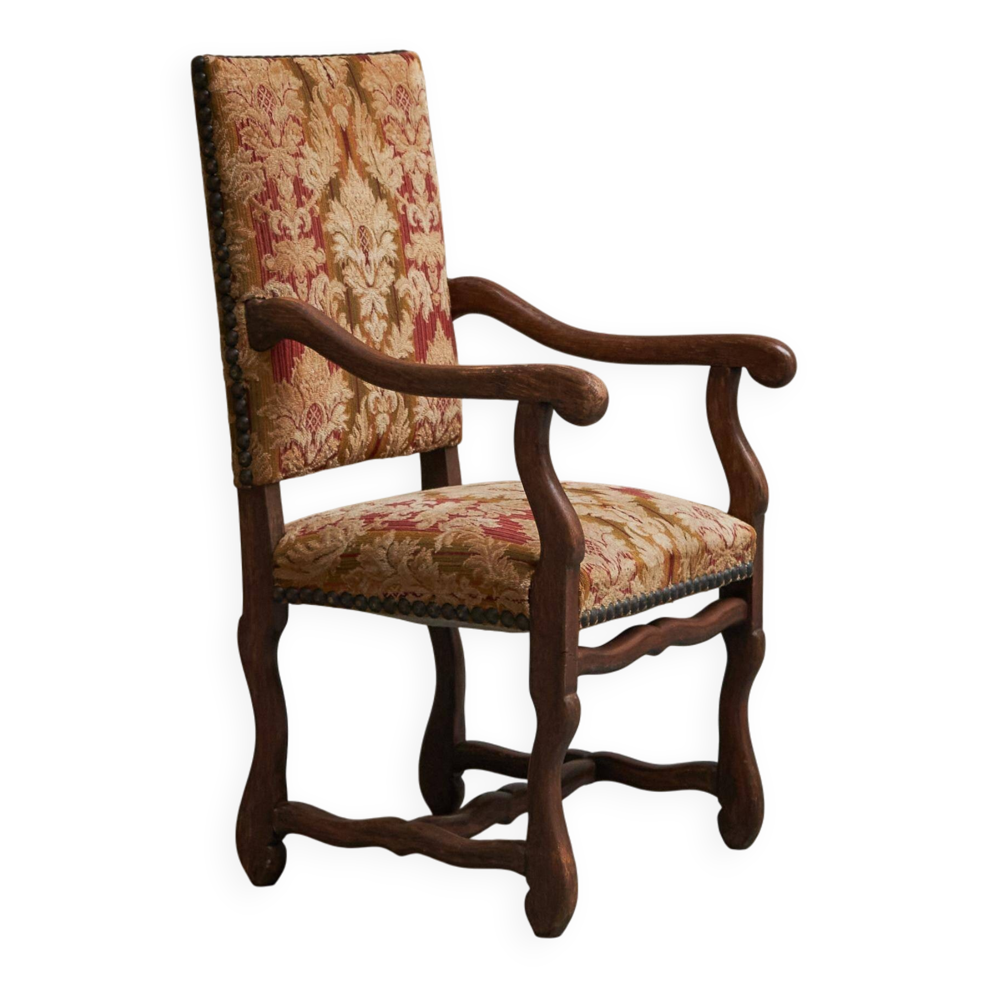 Sheep Bone Armchair in solid wood and 19th-century upholstery