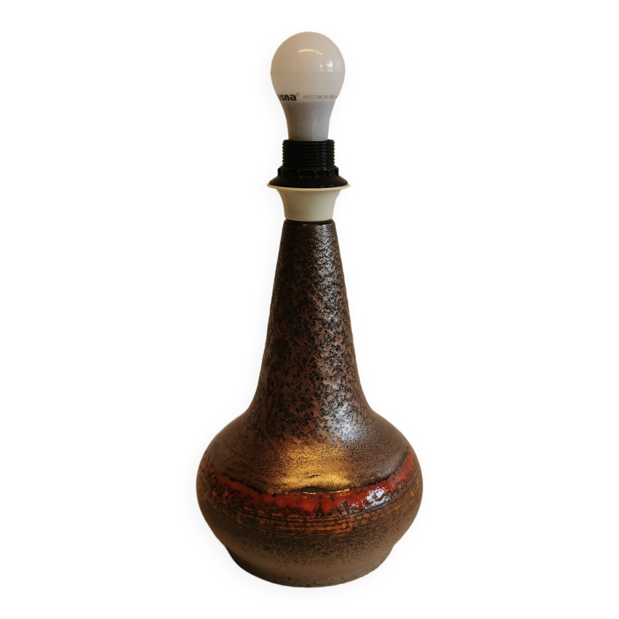 Swedish ceramic table lamp in metal glaze, from Tilgmans, estimated 1960s.