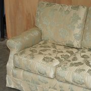 Pair of Howard & Son's style sofas in floral patterned silk blend.