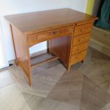 Vintage modernist desk - 5 drawers - shelf - 1950s - closure mechanism