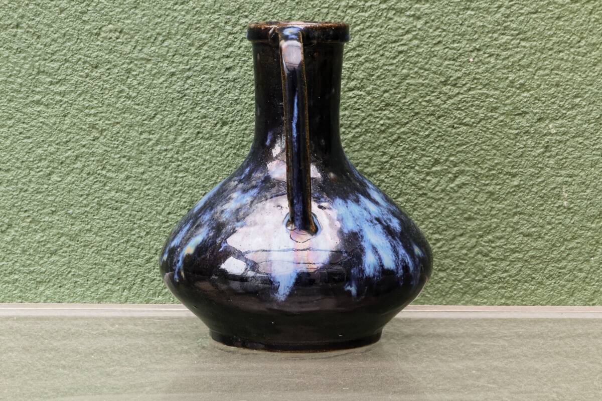 Blue flamed stoneware vase, Art Nouveau style, Reflex