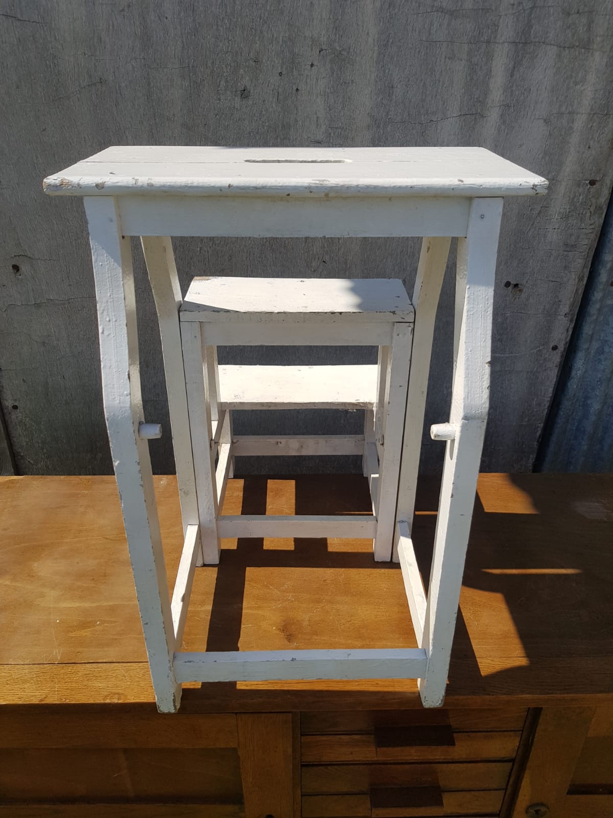 Former Escabeau Tabouret 3 Marches Bois White Escamotable Vintage