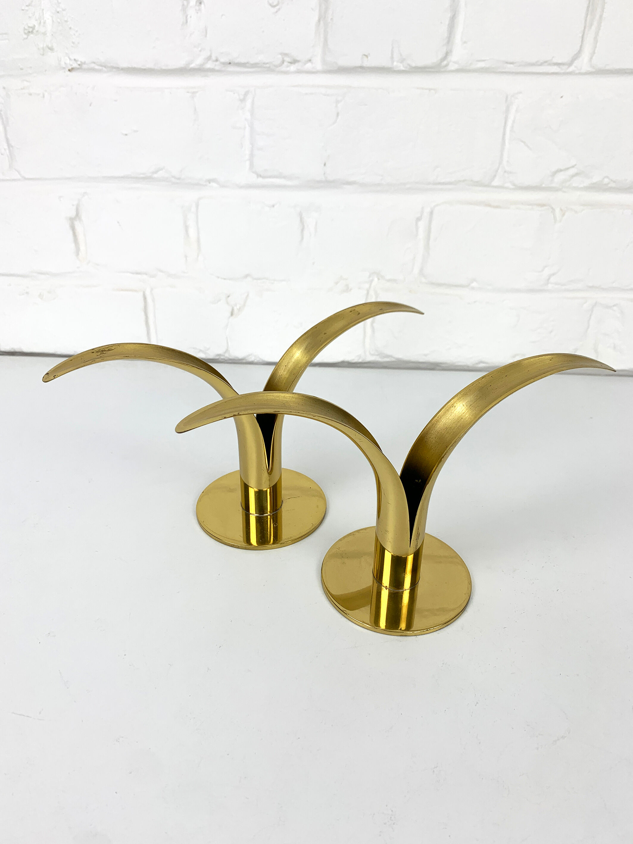 Pair of Lily brass candle holders, Ystad Metall, Sweden, design Ivar Ålenius Björk