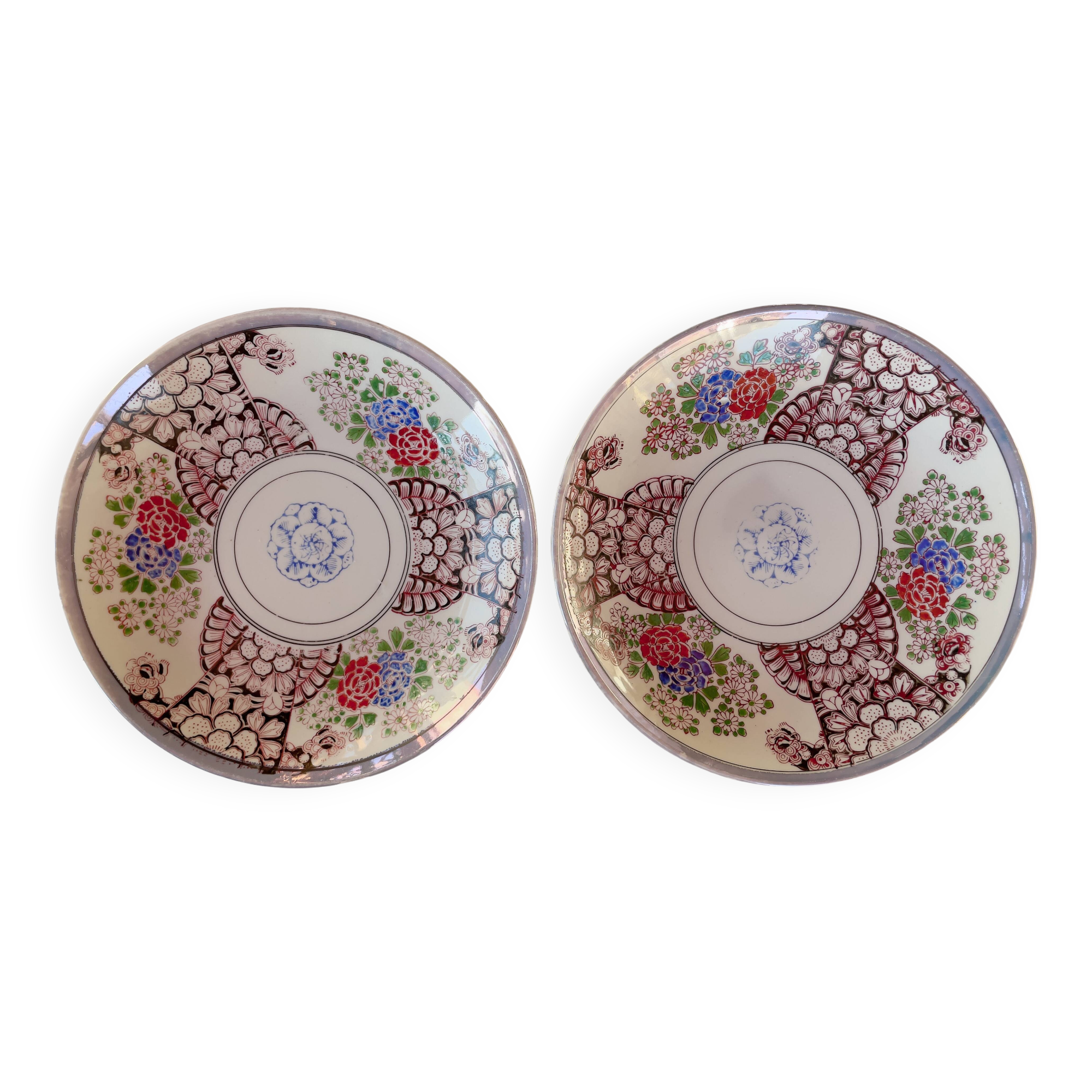 2 large Japanese plates with rare “Inban” decoration