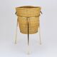 Carl Auböck II paper basket in raffia and brass, umbrella stand, 1950s