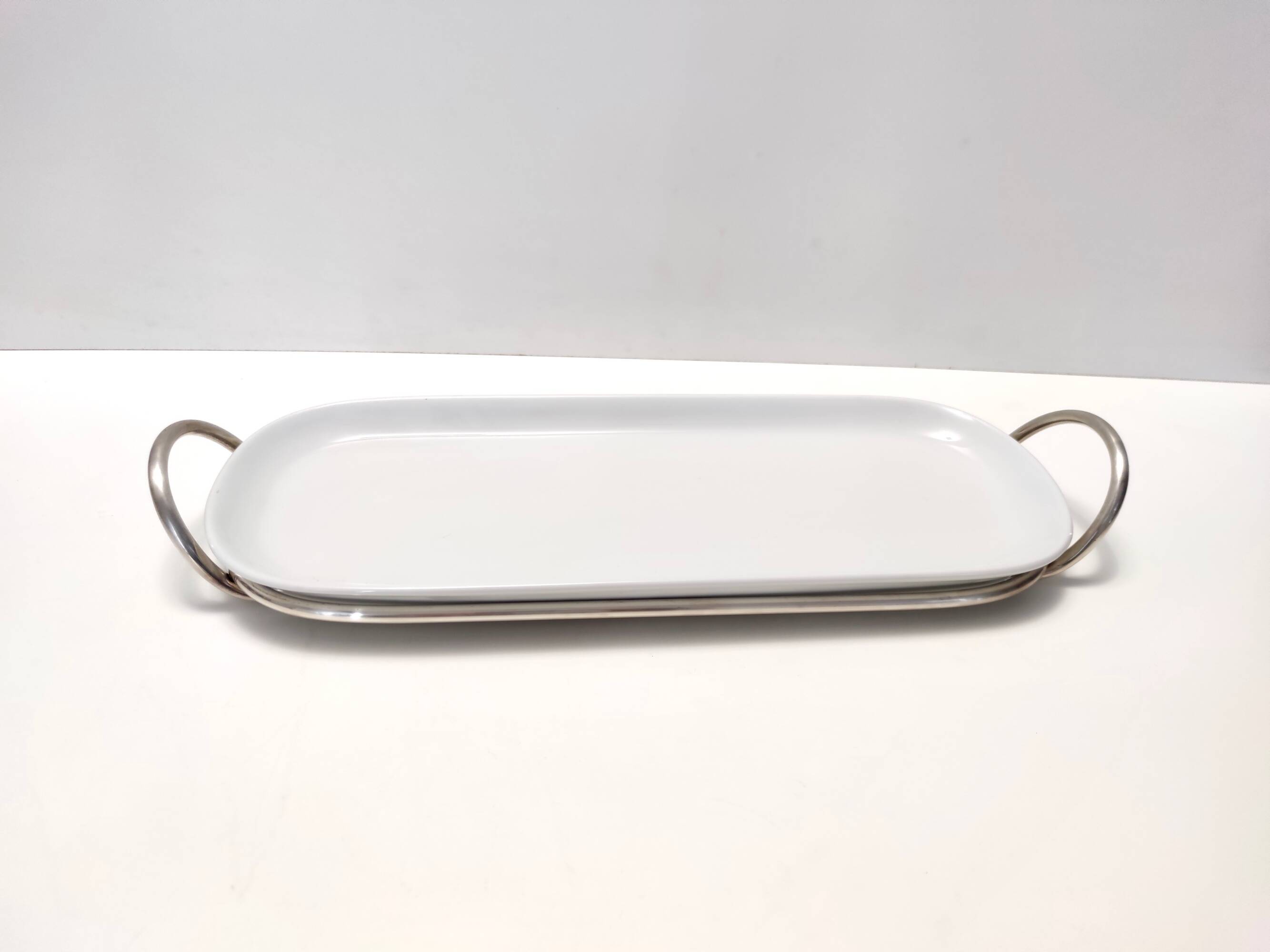 Postmodern Sabattini Sheffield Plated Metal and Ceramic Serving Plate, Italy
