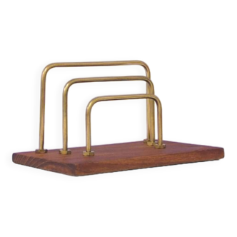 vintage teak letter holder 3 brass brackets