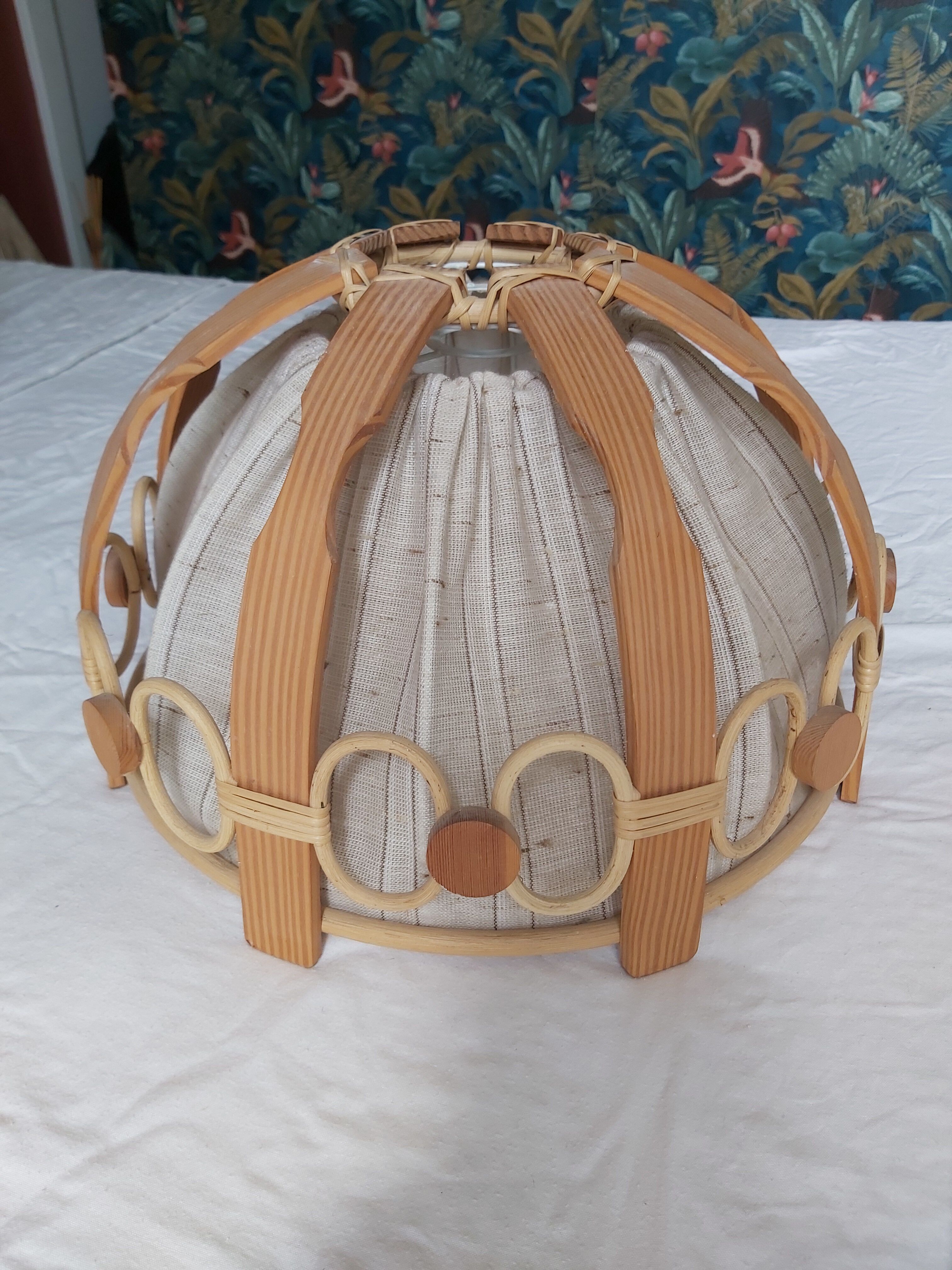 Vintage wood and rattan hanging lamp