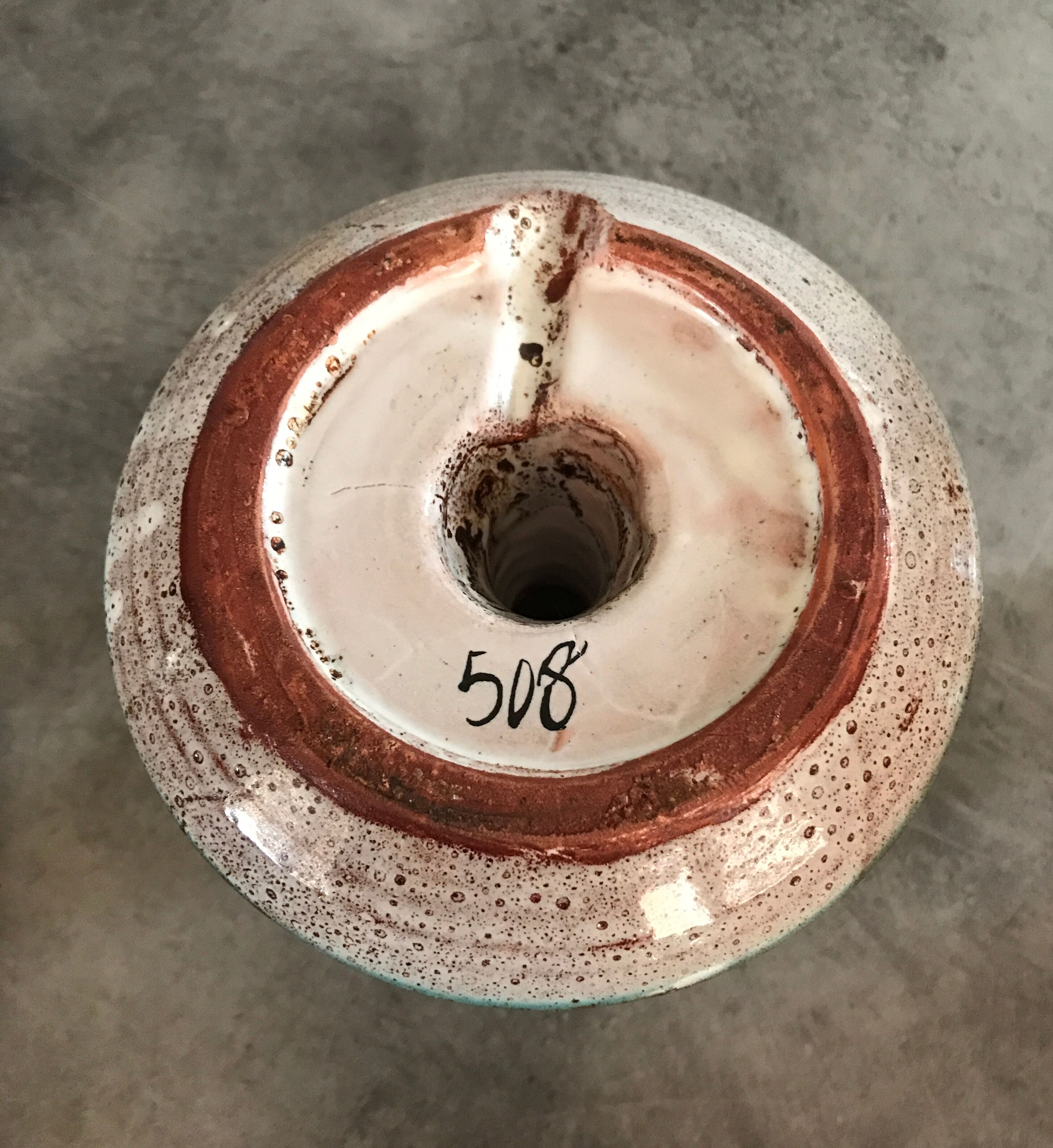 Hand candleholder in enamelled ceramic, polychrome paint, art deco, numbered