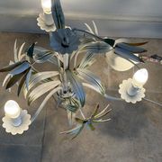 Vintage floral metal painted chandelier – 3 lights – 1970s