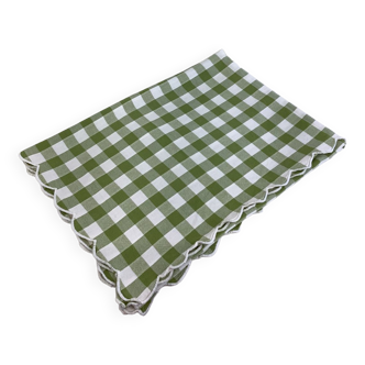 Vintage green and white check tablecloth
