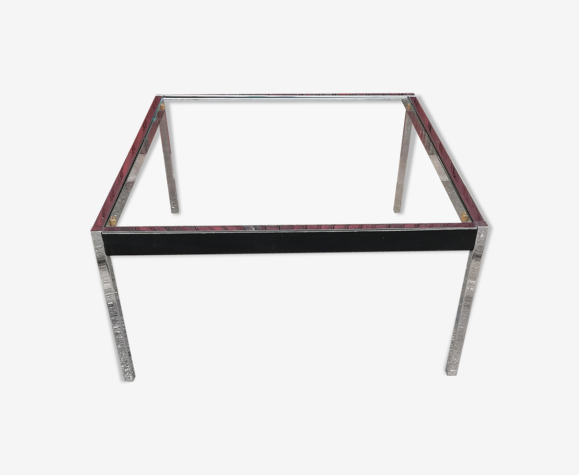 Table basse vintage chrome et cuir
