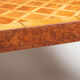 Square Italian coffee table with burl wood and inlaid parquetry top