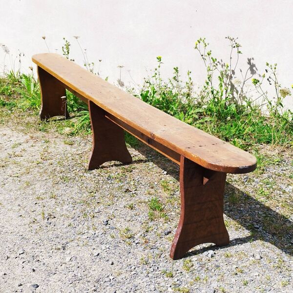 Banc de ferme authentique vintage en bois verni