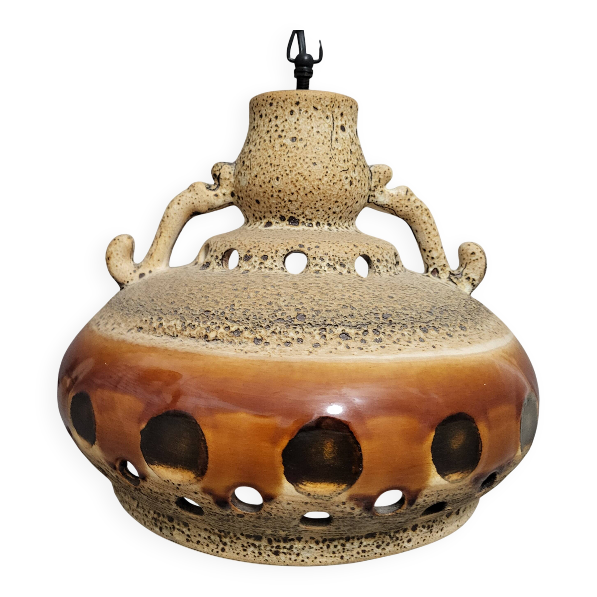 Glazed ceramic pendant light, West Germany 1960-70