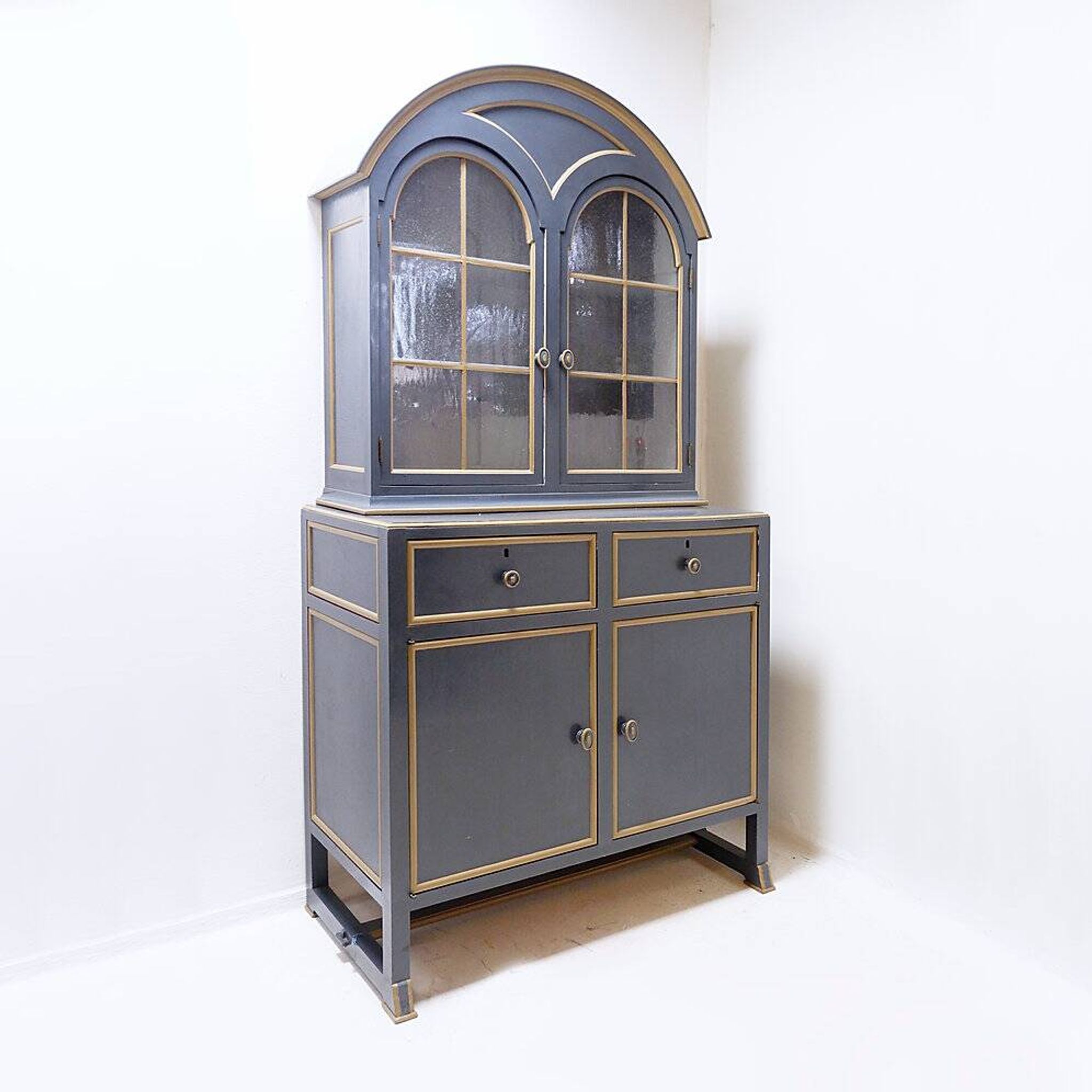 Double-bodied lacquered grey wooden sideboard - one pair available (B)
