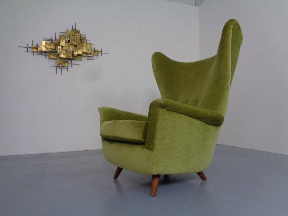 Italian Mohair Wingback Chair, 1950s