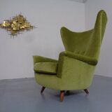 Italian Mohair Wingback Chair, 1950s