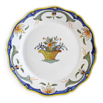 Assiette décor rouen au panier fleuri