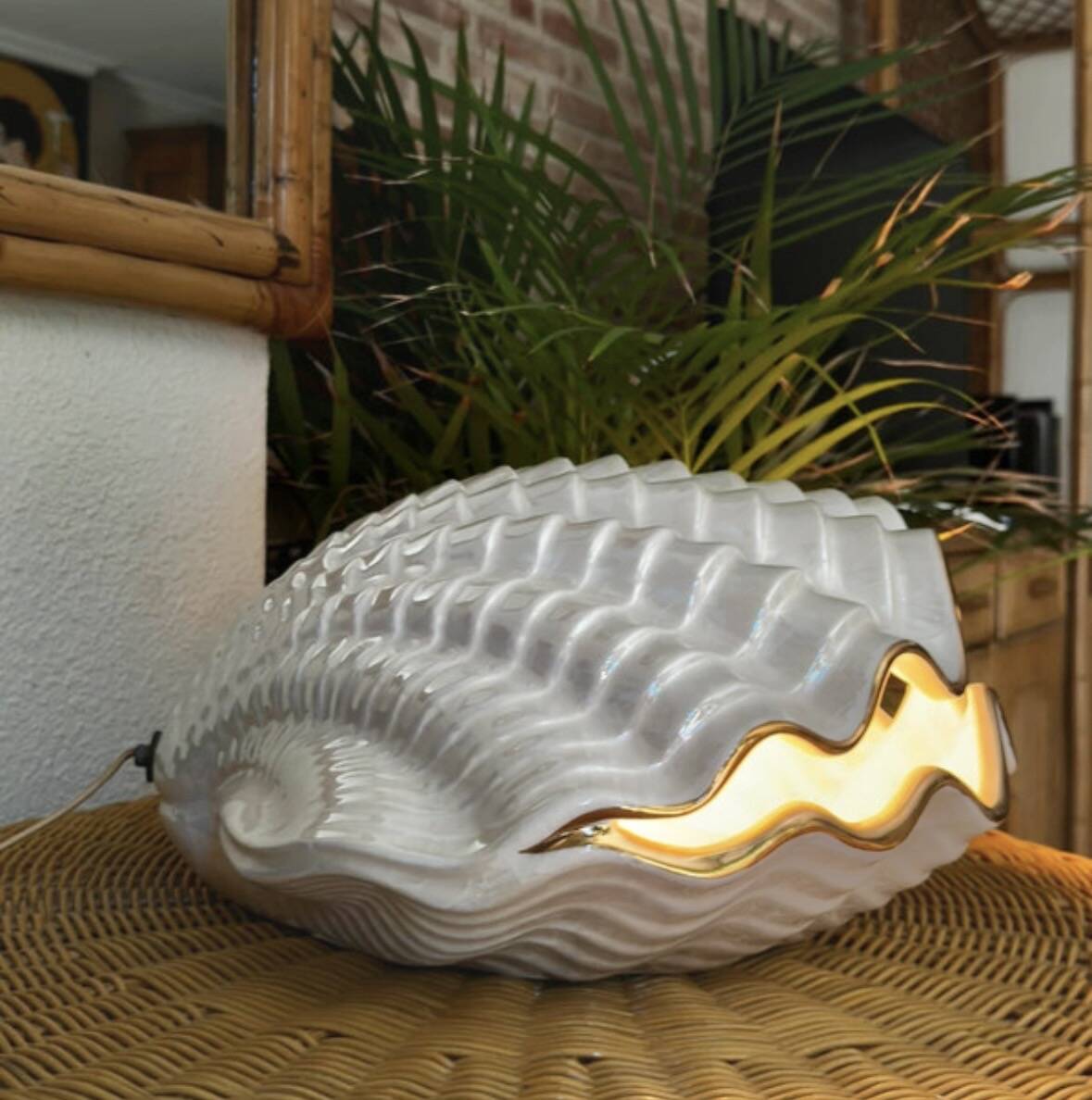 Paire de lampes en céramique nacrée en forme de coquillage, BON DÍA, années 60