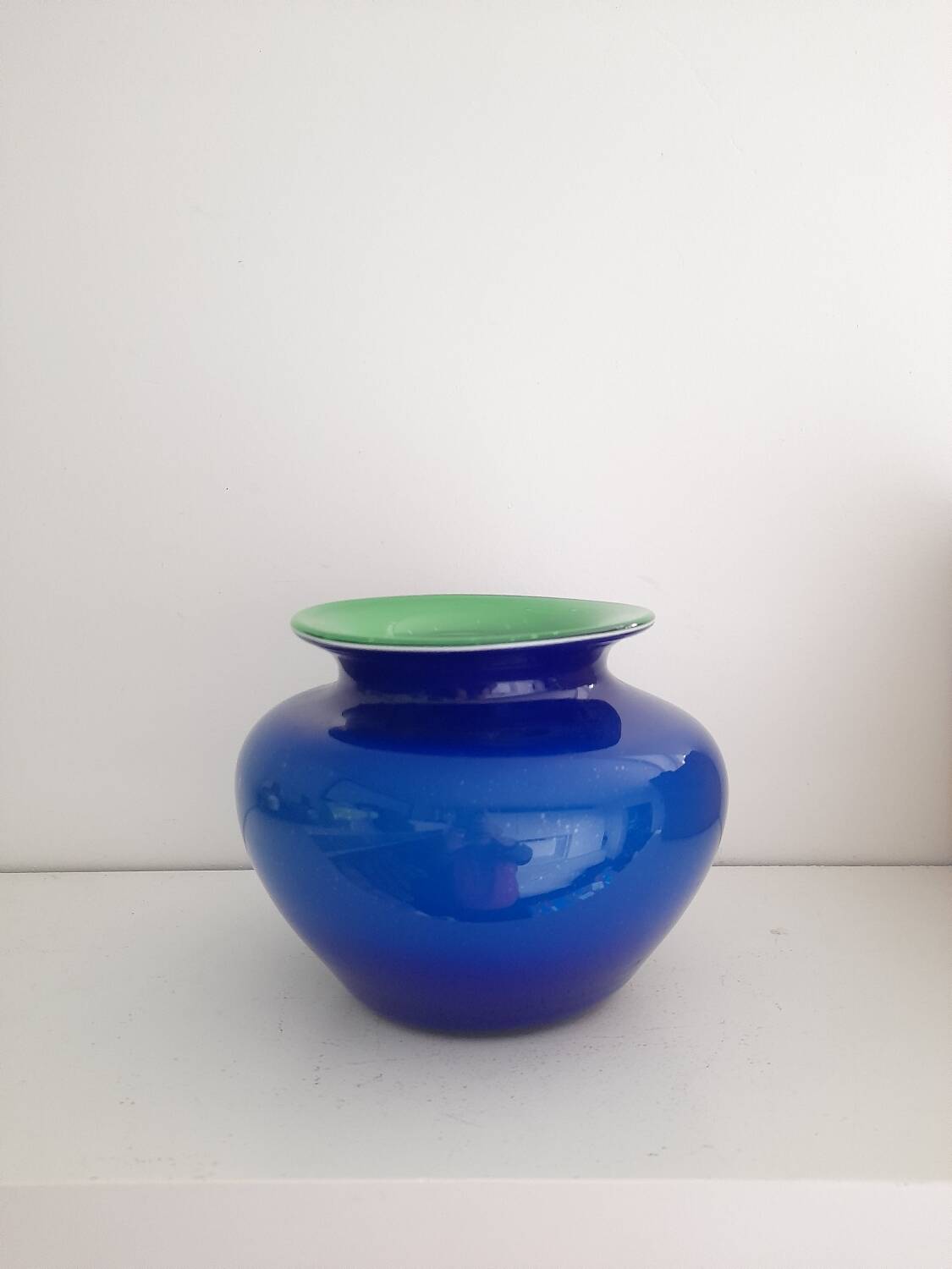Vase en verre soufflé bleu et vert de Murano