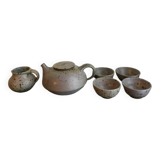 Teapot + 4 bowls in pyrite stoneware from Puisaye, Mr. Isambert Robert Deblander