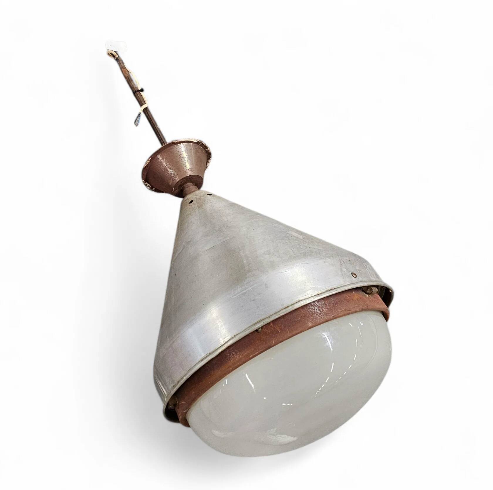 Large aluminium industrial hanging lamp 1970s height 55 cm
