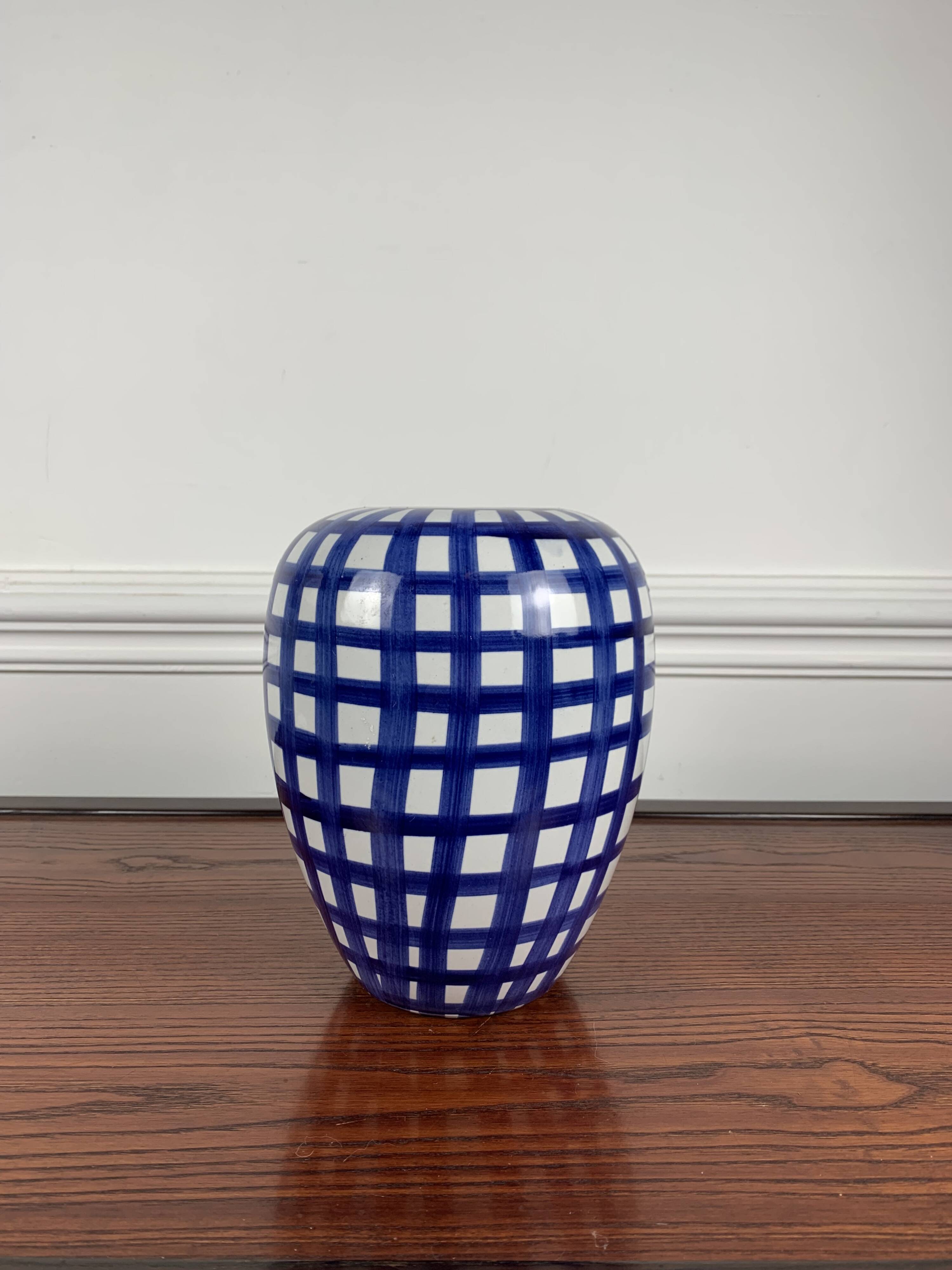 Hand painted blue & white ceramic vase